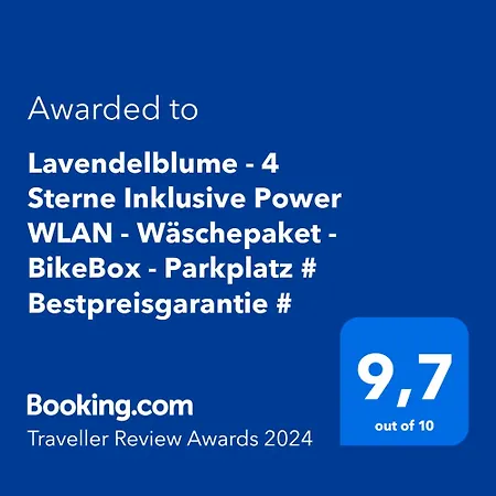 Διαμέρισμα Lavendelblume - 4 Sterne - Inklusive Eigener Bikebox Mit Strom, Waeschepaket, Power Wlan, Parkplatz, Early Checkin # Bestpreisgarantie #